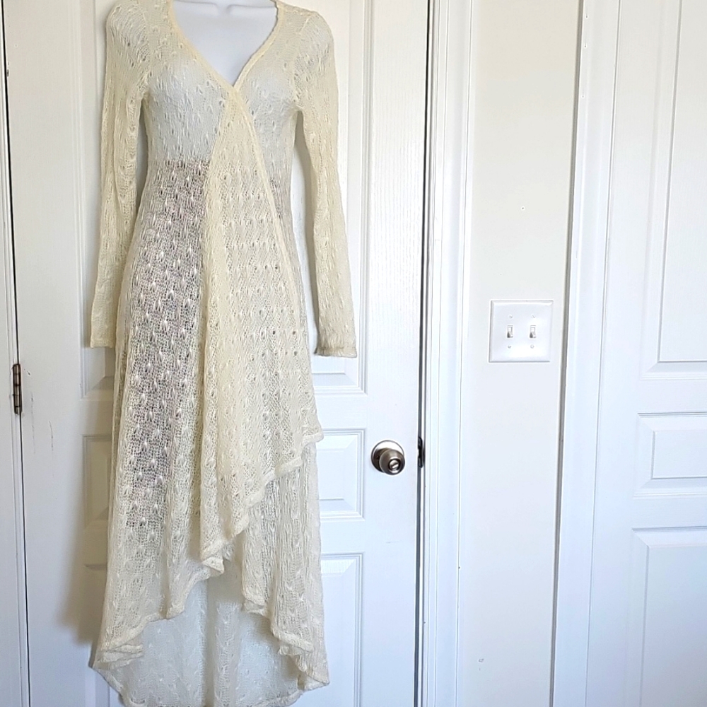 Cardigan Maxi Sweater Lightweight Cream Sz-L